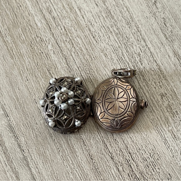 Marcasite and Pearl Silver Locket and Ornament - Picture 9 of 12